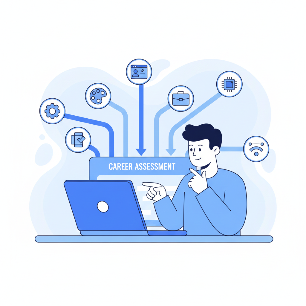 Student taking an online career assessment with multiple paths